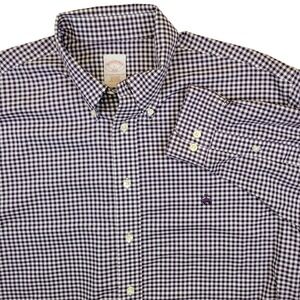 Brooks Brothers 346 Gingham Check Purple Shirt Mens L Regular Fit Non Iron